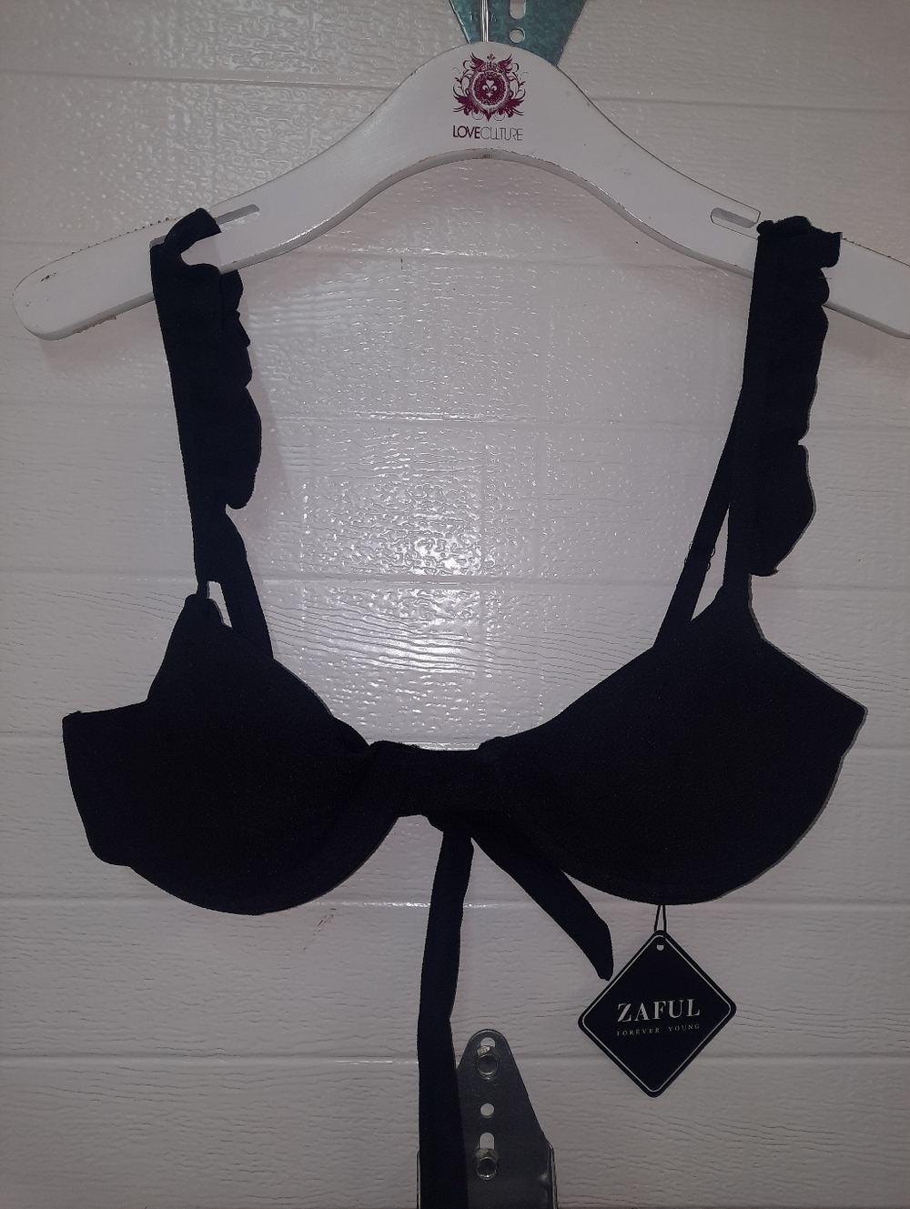 New Zaful Women's Black Ruffled Tie Bikini Top